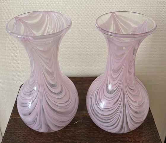 Image 1 of PAIR OF VINTAGE MURANO MOLDED GLASS VASES
