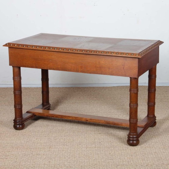 Image 1 of Bureau en chêne et laiton dans le goût de Charles Dudouyt, 1940