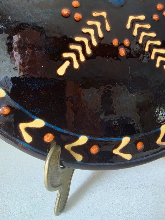 EXCEPTIONAL PIECE black ceramic dish Biot stamped vintage 1960 star 30 cm – Tableware (photo 3 of 10)