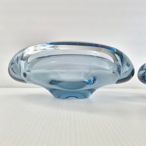 Image 1 of SET DE 7 CENDRIERS VINTAGE 1950 EN VERRE SERIE AKVA DE PER LUKTEN HOLMEGAARD