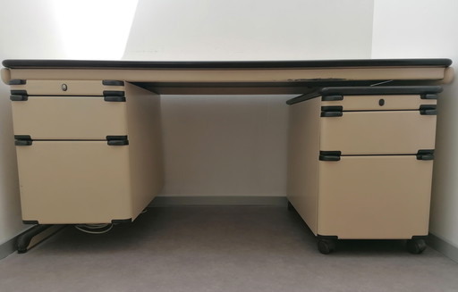 Vintage metal desk with drawers.