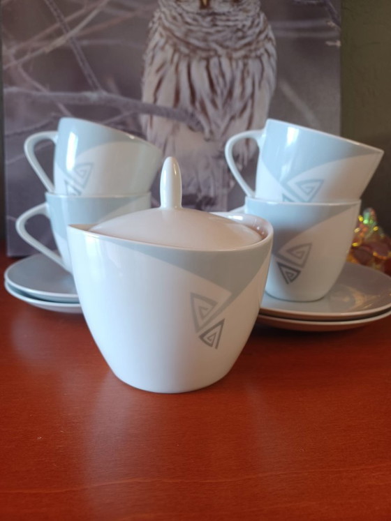 Image 1 of Servizio da caffè vintage in porcellana ceca Thun - 4 tazze, 4 piattini, zuccheriera e lattiera.