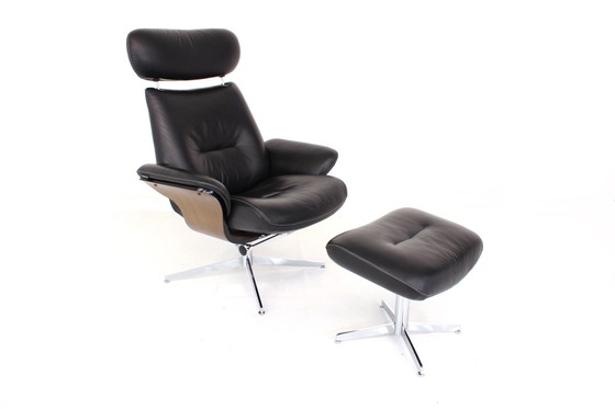 Image 1 of Casi como nuevo! Hjellegjerde / Fjörds Sillón Escandinavo Funcional / Sillón Relax con Cuero, Cromo y Roble