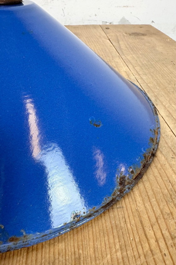Image 1 of Lampada a sospensione industriale in smalto blu, anni '50