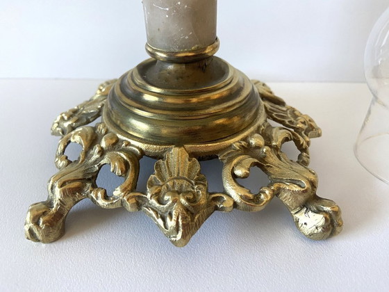 Image 1 of Ancienne Lampe à Pétrole Huile Kérosène France 1900 "ADA" Bronze Art Nouveau