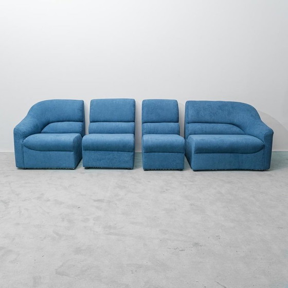 Image 1 of 1970S BLUE FOUR-SEAT SOFA – VINTAGE ITALIAN MODERN DESIGN