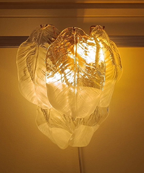 Image 1 of Mazzega Vintage Blad Wandlamp — Murano Glas (Italië, jaren 70) Gemaakt in Italië