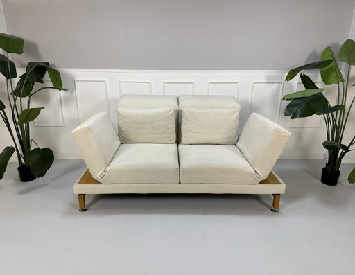 Brühl Moule Small 2-seater designer sofa fabric beige with shelf