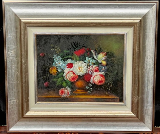 Stilleven met bloemen., Schilderijen & Tekeningen, Hout (foto 2 van 6)