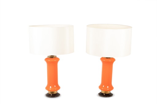 Paar oranje glazen lampen, 1970