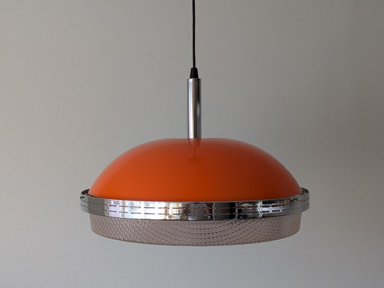 Image 1 of Vintage Space Age "UFO" hanglamp van Massive Belgium – Oranje & Chroom