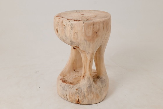 Image 1 of Sculptural Side Table, Stool, Solid Wood, Contemporary Design