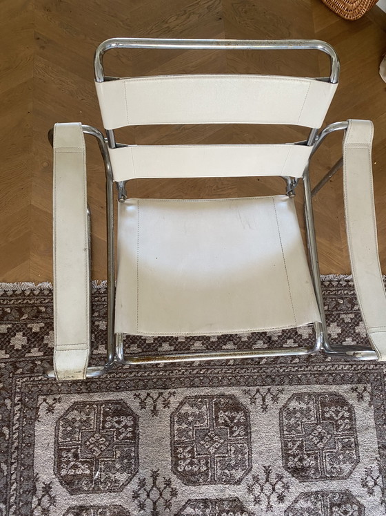 Fauteuil tubulaire Bauhaus vintage | cuir blanc et acier chromé | années 70/80 – Chrome, Leather (photo 4 of 6)