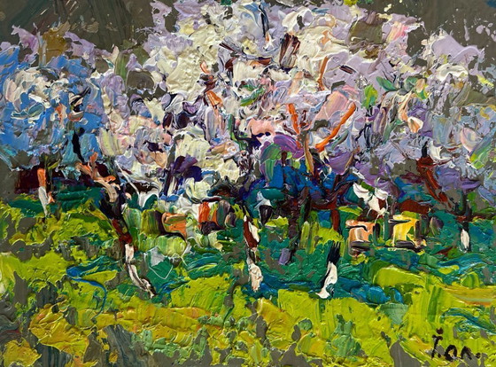 Image 1 of Original Oil Painting Spring Flower Landscape The gardens are blooming