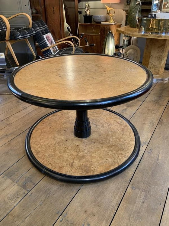Table basse ronde tournante Art Déco en loupe d'érable et ébène attribuée à De Coene Freres, 1925 (photo 3 of 18)