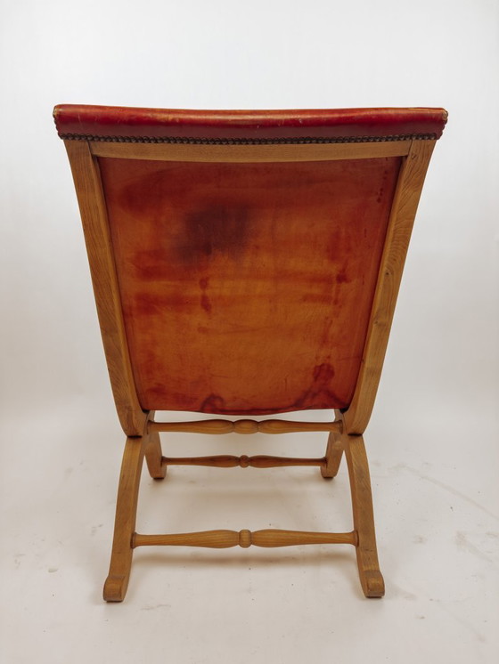 Image 1 of Red leather slipper chair by Pierre Lottier for Valenti