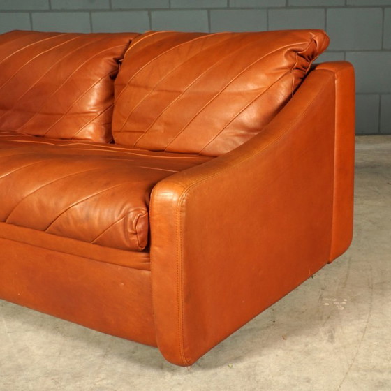 Image 1 of Canapé patchwork vintage danois – cuir cognac – années 1970