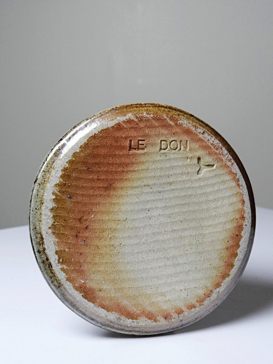Image 1 of Vintage glazed stoneware candlestick or bud vase signed Le Don