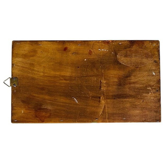 Image 1 of Framed West Germany wall plaque flowers ceramic teak West Germany 1960s