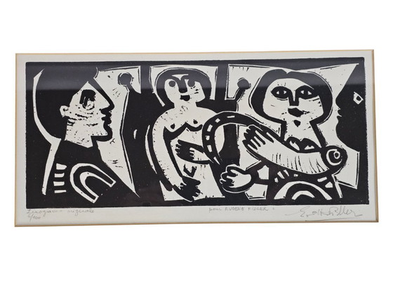Image 1 of Eugène FIDLER (1910-1990) - Lino engraving originale - 'Pour Eugene Fidler' - 6/100
