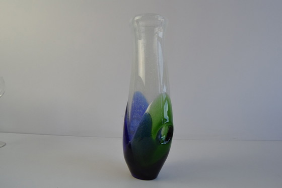 Image 1 of Vase en verre d'art Sommerso tchèque bleu et vert, attribué à Josef Hospodka, années 1970