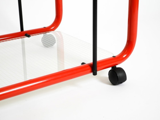 Image 1 of Carrello bar o di servizio postmoderno italiano degli anni '80 in metallo e vetro