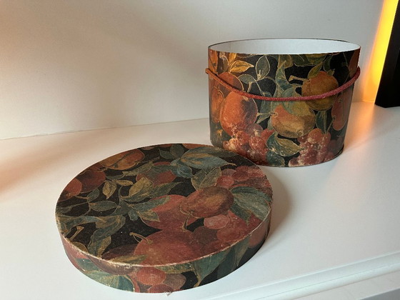 Image 1 of Vintage Hatbox with Fruit Pattern