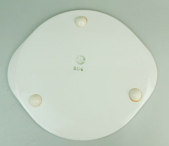 Image 1 of Taartbord uit de jaren 50, Grunstadt, met prachtige decoratie, zuidelijk tafereel, fruit- en groenteverkoper.