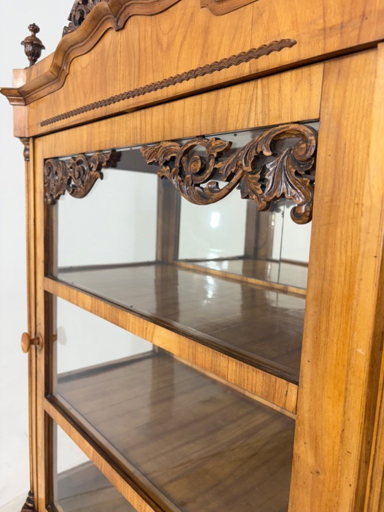 Image 1 of Vitrine Biedermeier, meuble de salon, armoire, meuble à façade en éventail, vers 1880