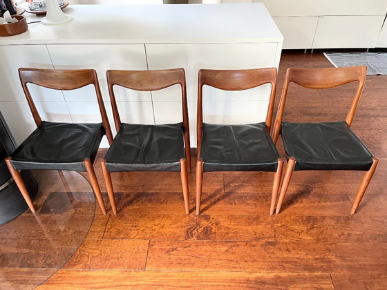 4 Bambi Dining chairs mid-century Teak Gustav Bahus Norway, Wood, Leather, Black (photo 6 of 9)