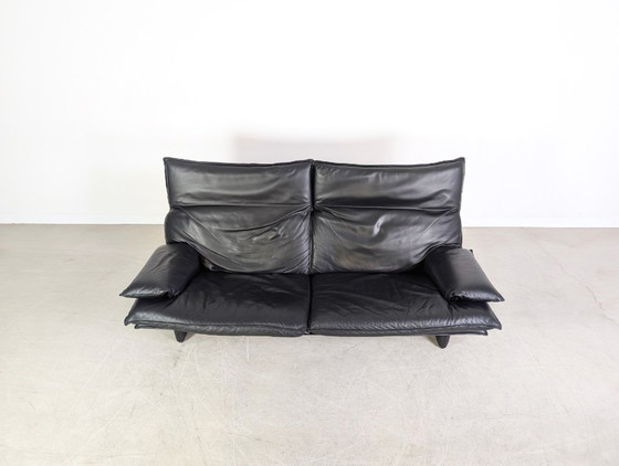 Image 1 of Vintage Italian 2-seater design sofa, black leather, 1980s