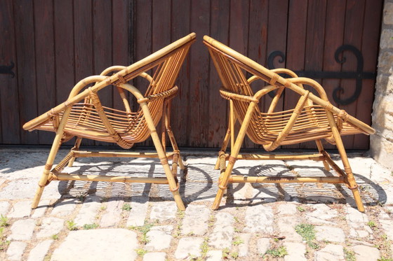 Image 1 of Paar rotan fauteuils van Audoux Minet 1950