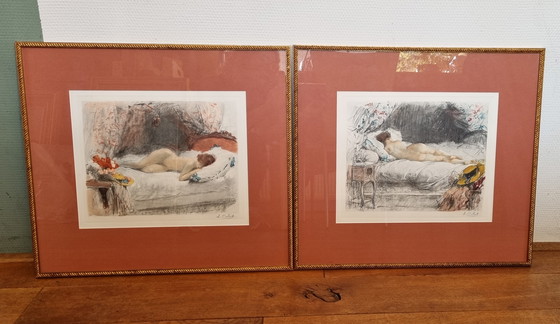 Image 1 of Pendentif Antoine Calbet (1860-1944) gravures nus féminins