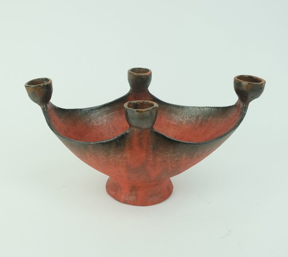 Image 1 of outstanding danish modern ceramic bowl with candle holders conny walther denmark 1960s 70s danish studio pottery