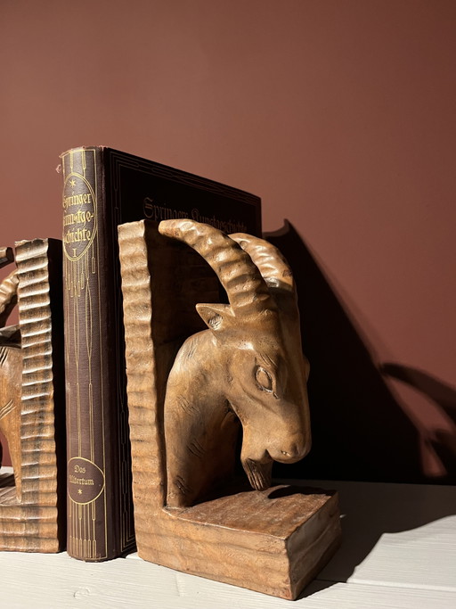 Handmade vintage wooden bookends, bucks