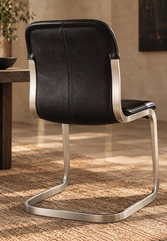 6 Sedie da pranzo, pelle nera e metallo, Restoration Hardware, Nero, Modern (foto 3 di 8)