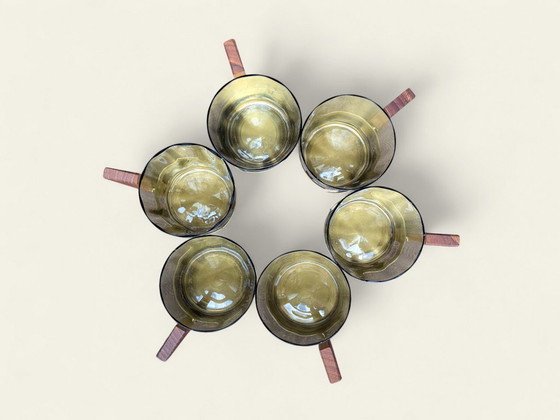 Image 1 of Raro set di punzoni vintage degli anni '30: vetro fumé, ottone e teak