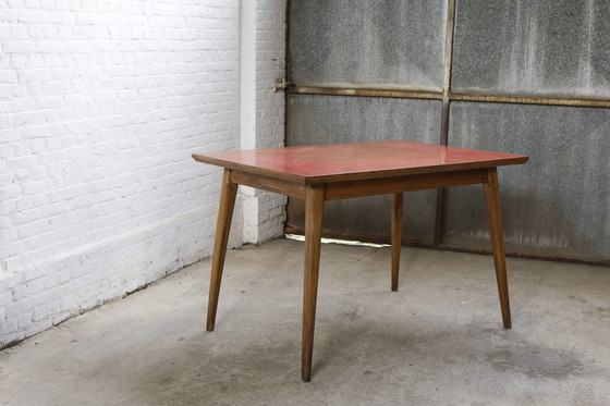 Image 1 of 50'S Beuken Met Rood Formica Bovenblad Eettafel