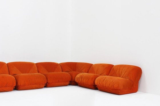 Image 1 of Divano modulare vintage Airborne 'Patate' in velluto a coste arancione, set da 7