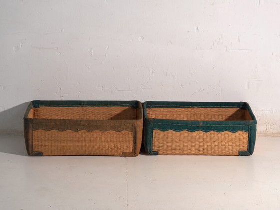 Antique Japanese bamboo baskets with calligraphy – Japan, circa 1930. Set of two – Decorative Objects, Wood (photo 23 of 40)