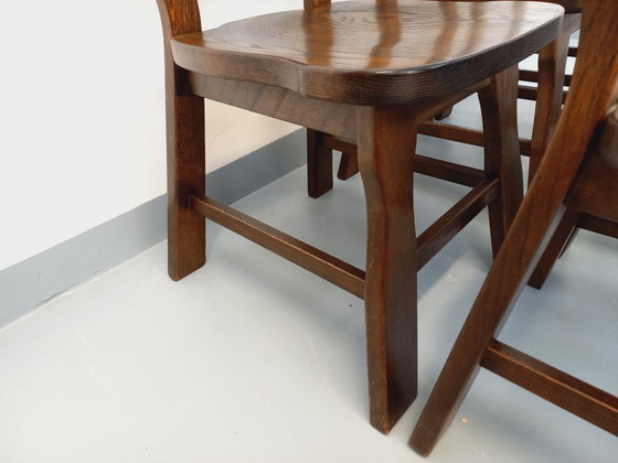 Image 1 of Set of 6 vintage brutalist oak chairs from the 1950s