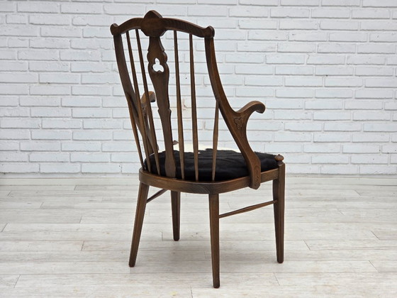 Image 1 of Deense fauteuil met hoge rugleuning, opnieuw bekleed, meubels koeienhuid, eiken.