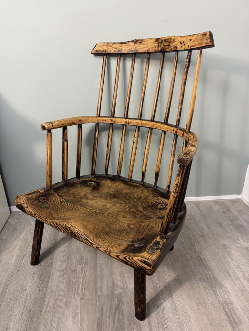 Antieke 18e Eeuws Windsor Stoel Met Armleuningen – fauteuils, Wood