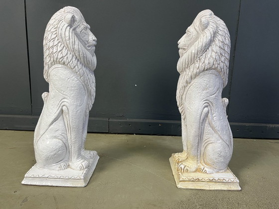 Image 1 of Pair of Renaissance Style Terracotta Lion Sculptures, 1950s