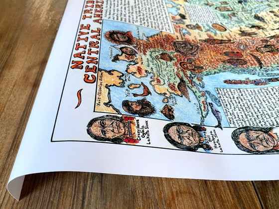 Image 1 of Kaart van de indianenstammen van Noord-Amerika, Midden-Amerika en het Caribisch gebied - Poster 70 x 100 cm