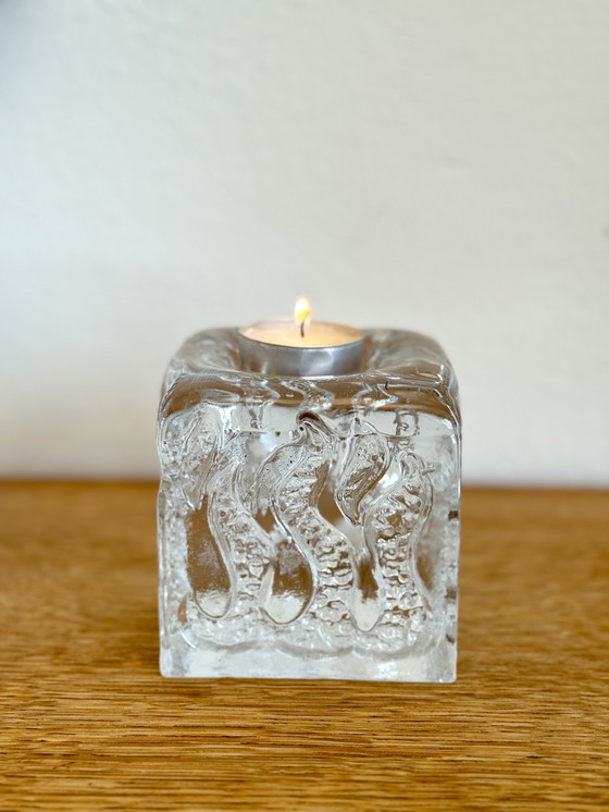 Image 1 of Vintage brutalistische glazen kandelaar Kurt Wokan voor Ingrid Glas jaren 60.