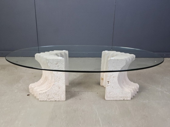 Image 1 of Vintage travertine coffee table Italy , 1970s