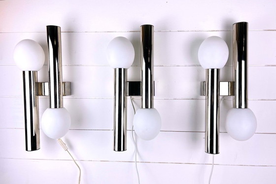 Image 1 of Tre applique in metallo cromato, di Sciolari , Italia 1970