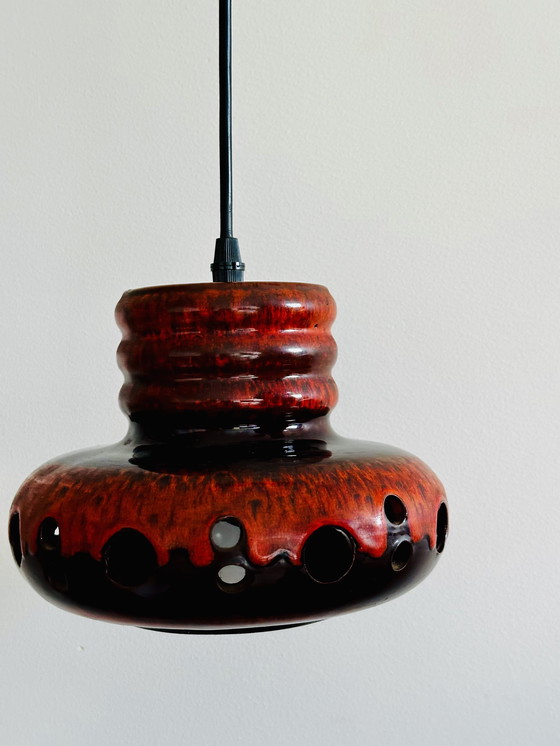 Image 1 of Vintage Herda Lava Pendant Lamp — Ceramic in Brown & Red | Space Age | Mid-Century Modern