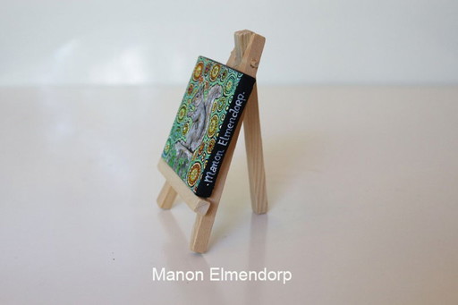 Dipinto unico dipinto a mano con asino e scoiattolo